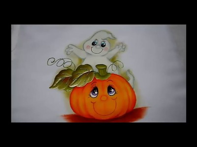 Pintura en tela Halloween con fantasma y calabacita #1