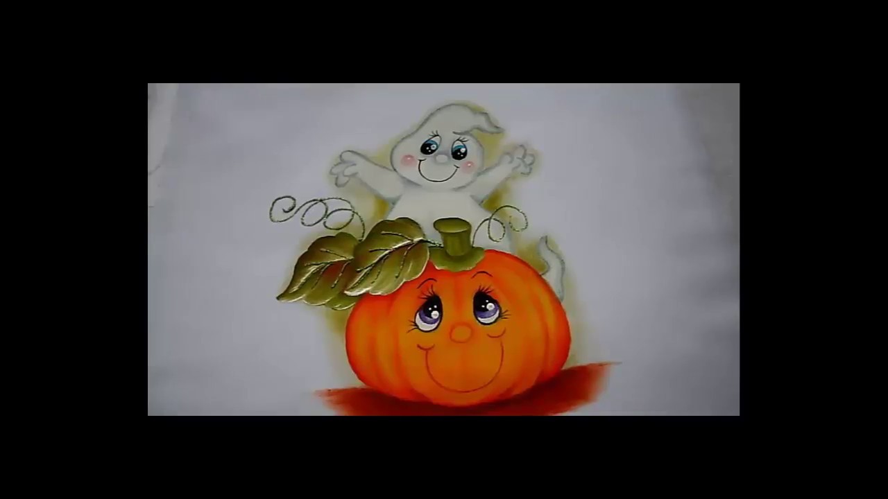 Pintura en tela Halloween con fantasma y calabacita #1