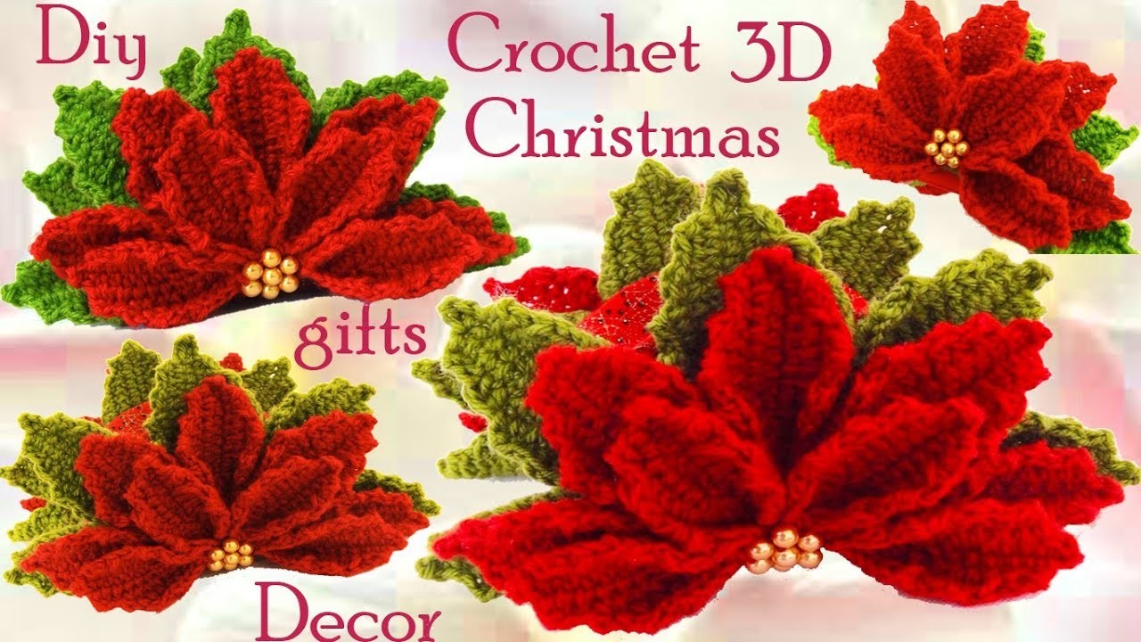 Servilletero  de flores Nochebuena a Crochet en punto 3D tejido tallermanualperu