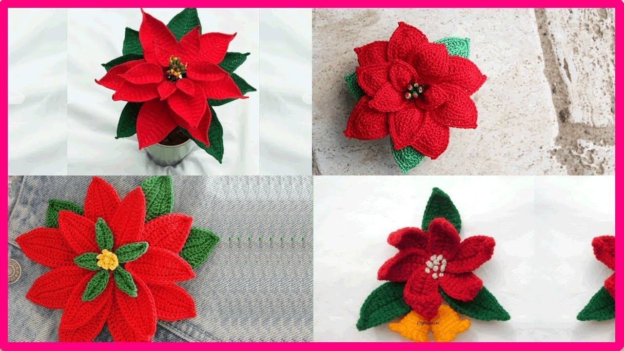 30 ideas de flor de nochebuena para navidad en crochet tejido