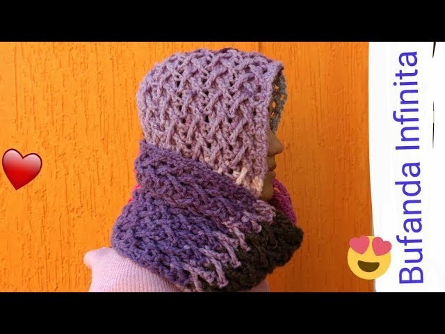 Bufanda a crochet punto cruzado en 3d. Knitting scarf infinity crochet