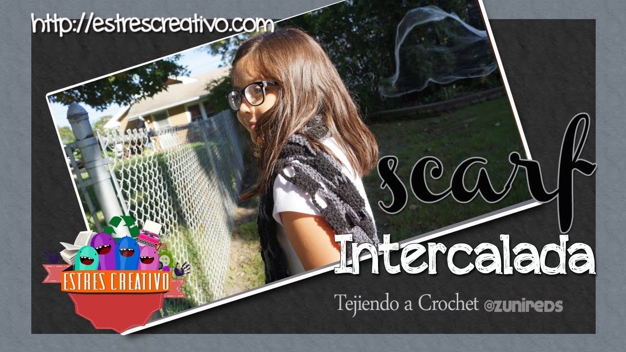 BUFANDA INTERCALADA SENCILLA A CROCHET (NEGRO Y GRIS)