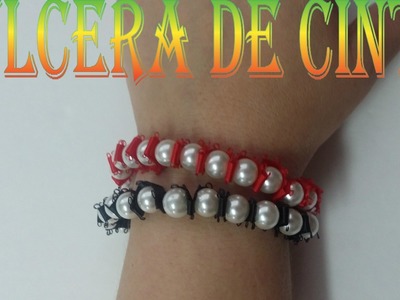 COMO HACER PULCERAS CON CINTA Y PERLAS