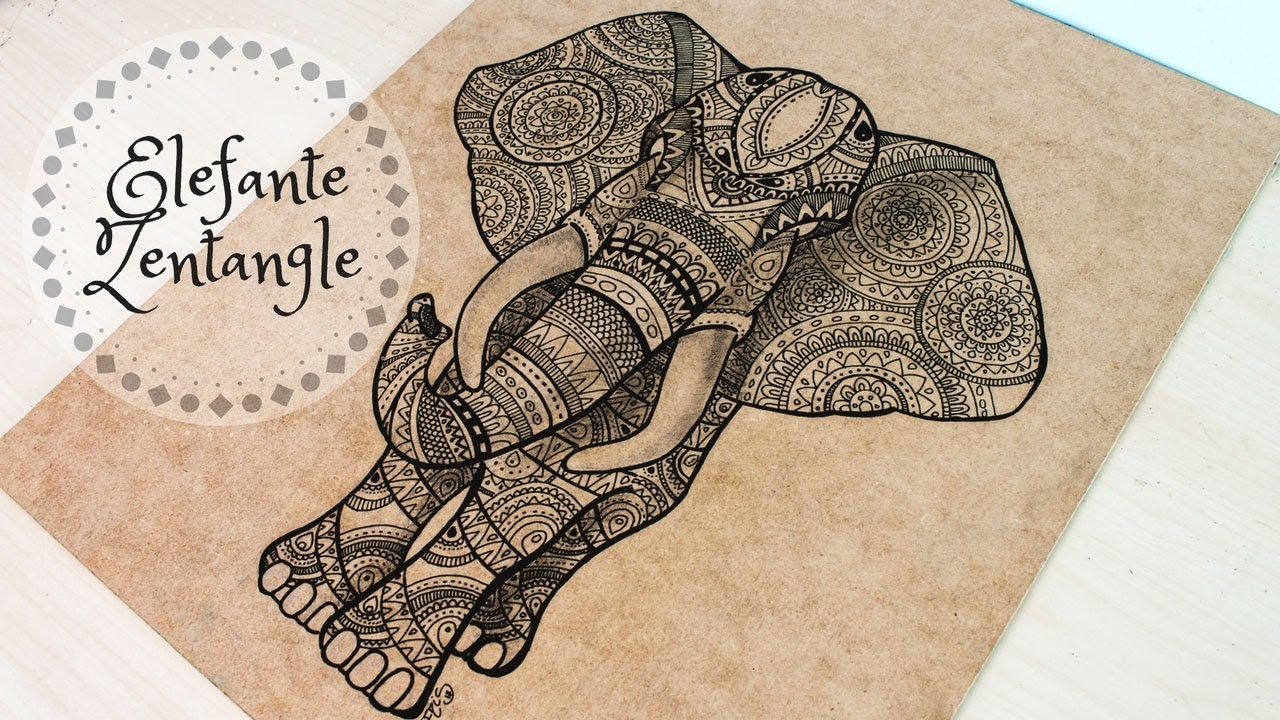 Drawing elephant with zentangle- Dibujando elefante con zentangle