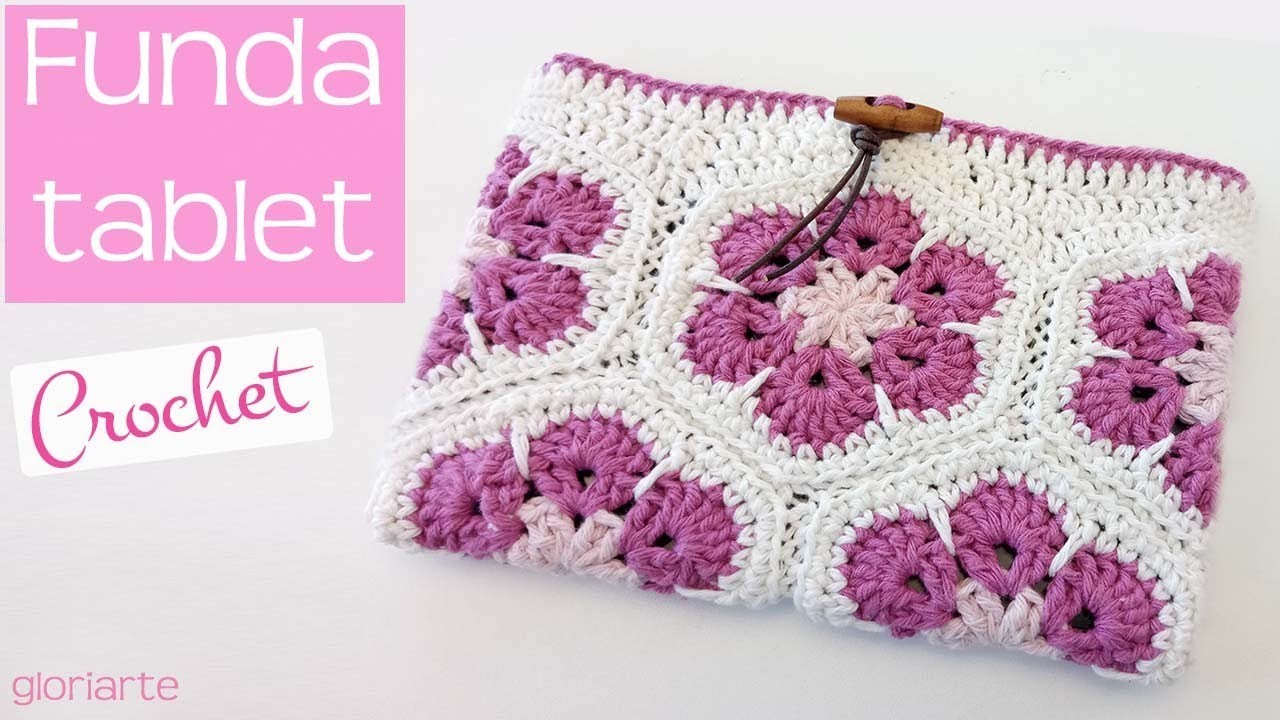 Funda para tablet | Neceser | Portatodo de crochet con flores africanas.