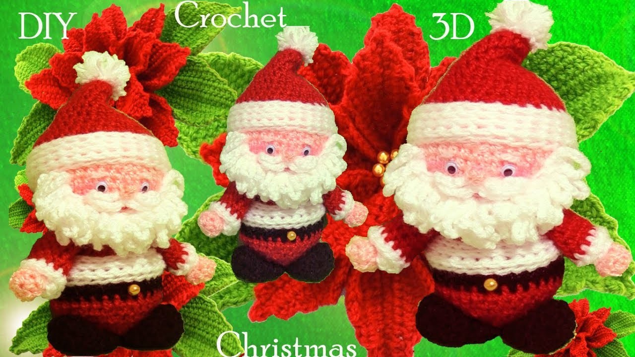 Santa Claus en punto 3D a Crochet ideas decoraciones regalos de Navidad tejido tallermanualperu