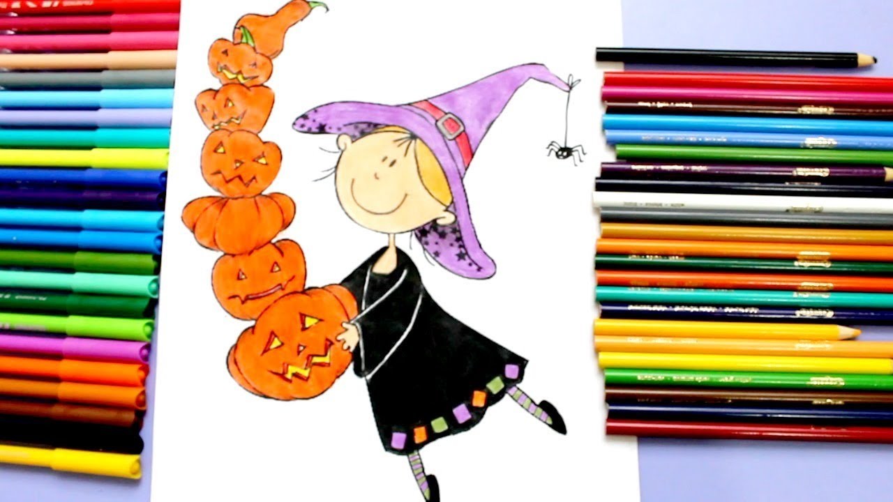 Aprende A Colorear A Una Brujita Simpàtica.Halloween 2017.Dibujos Para Niños