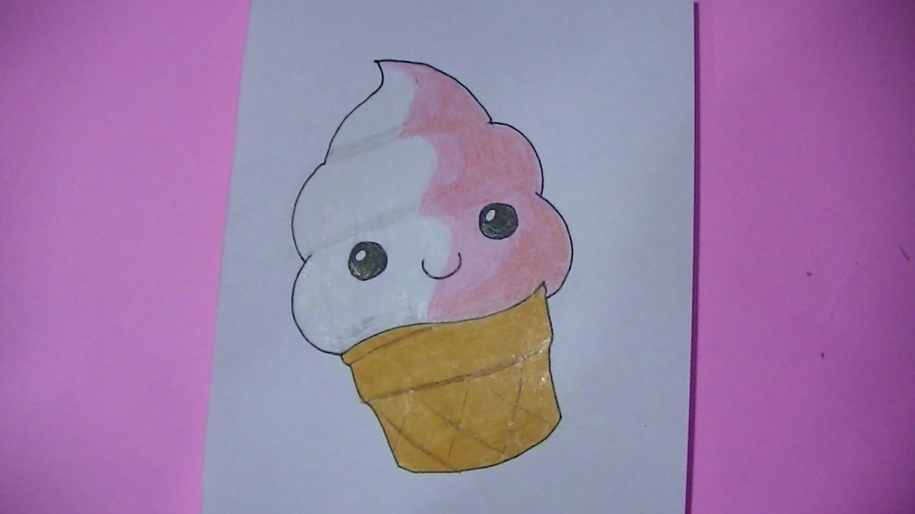 Como dibujar.pintar helado kawaii - Semana comida kawaii