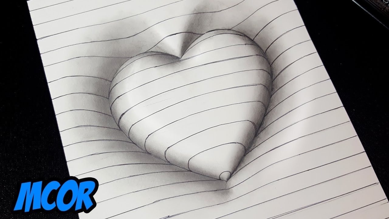 Como Dibujar un Corazón en 3D con Lineas - Dibujos 3D Faciles