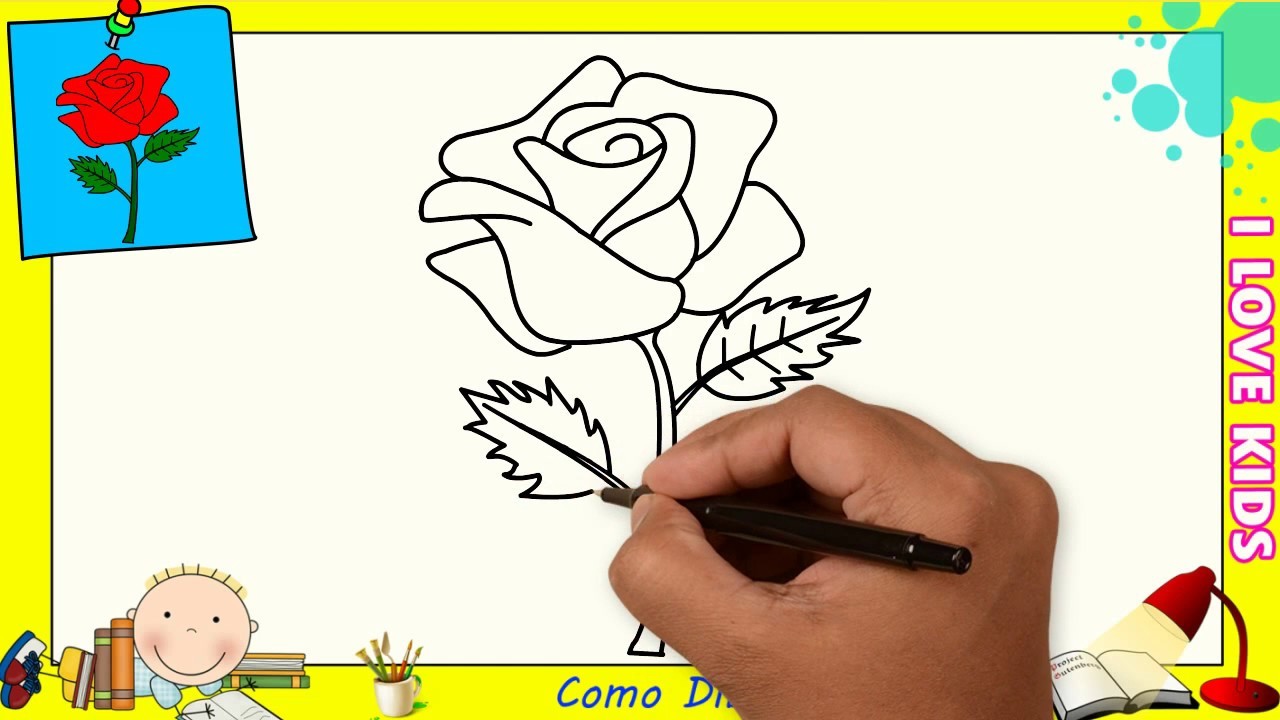 Como dibujar una rosa FACIL paso a paso para niños y principiantes 1