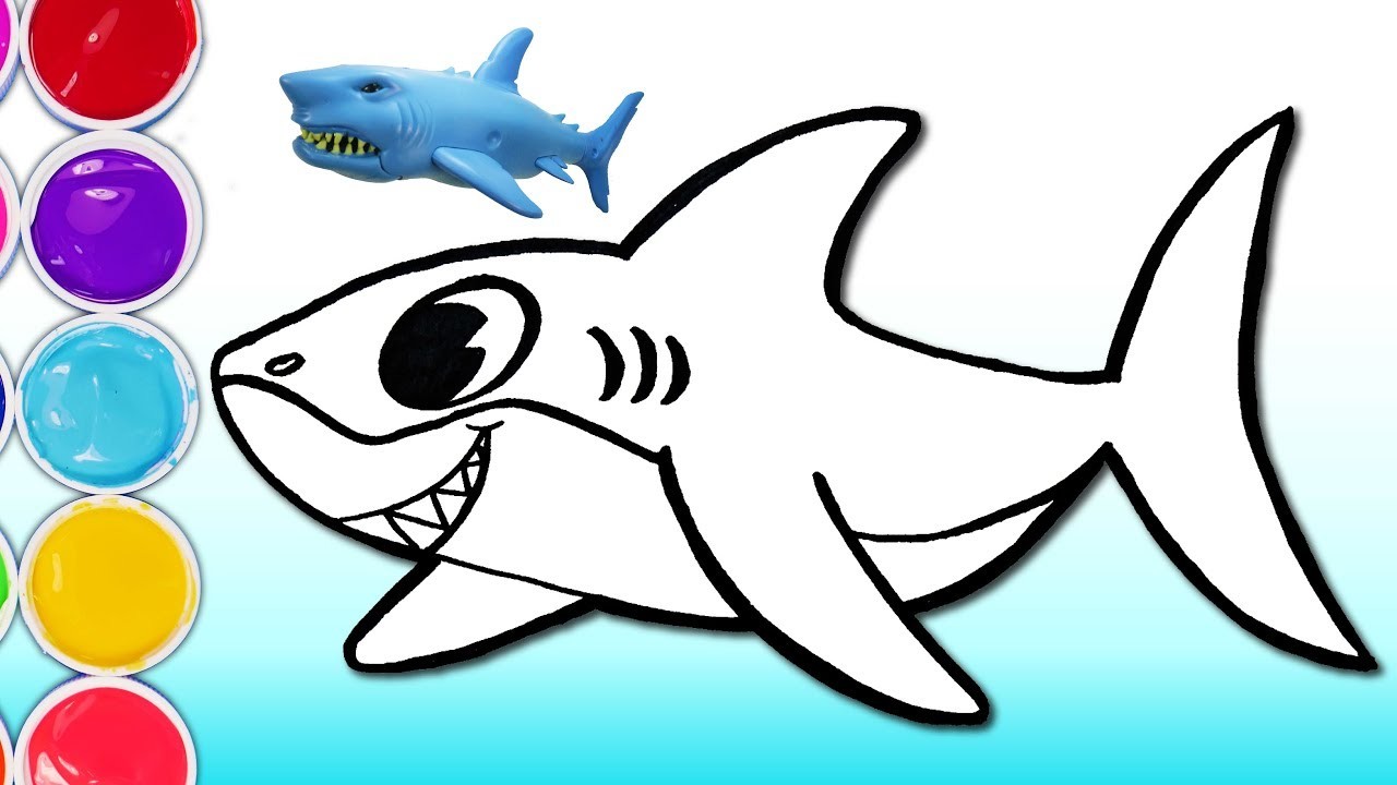 Cómo Dibujar y Colorear Tiburón - Dibujar Pescado de Tiburón de Arco Iris - Learn Colors