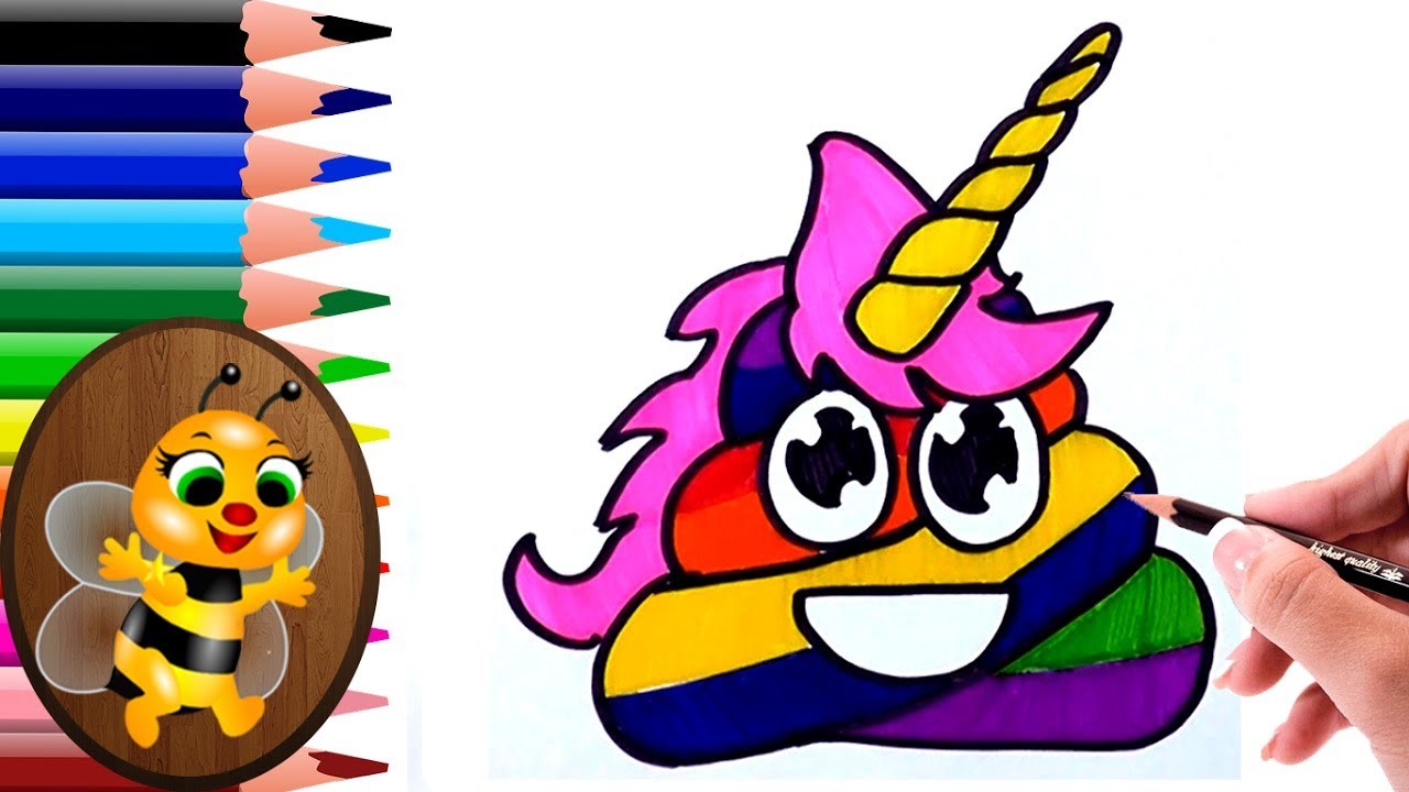 Dibujando y coloreando una caca unicornio - Dibujos para Niños - How to draw and paint