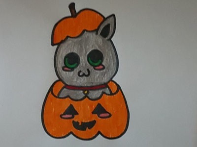 Dibujos de halloween - Como dibujar un gatito kawaii facil dentro de una calabaza paso a paso