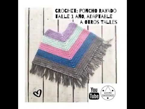 CROCHET: Poncho Rayado Medida 1 año Adaptable a otros talles!