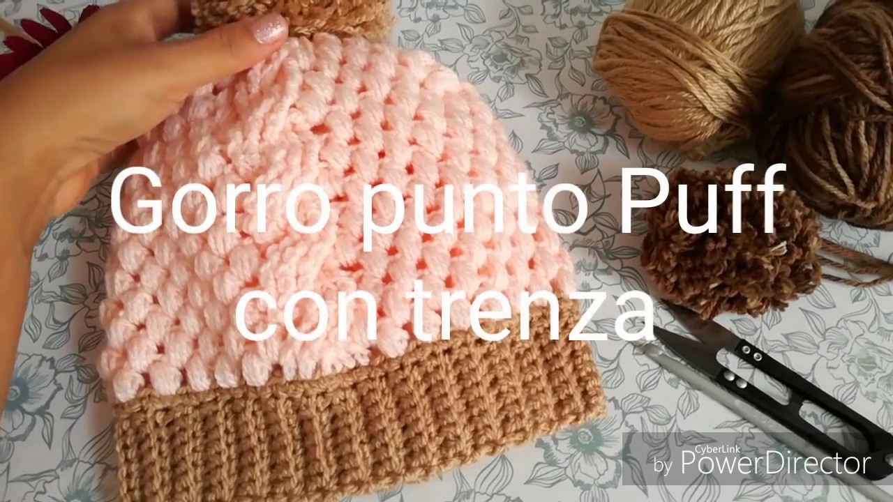 GORRO CON TRENZA PUNTO PUFF  Tejido a Crochet