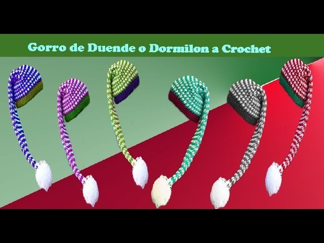 Gorro Navideño de  Dormilón o duende  crochet con punto diagonal en 3D