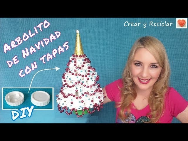 Mini arbolito de Navidad con tapas plástico DIY