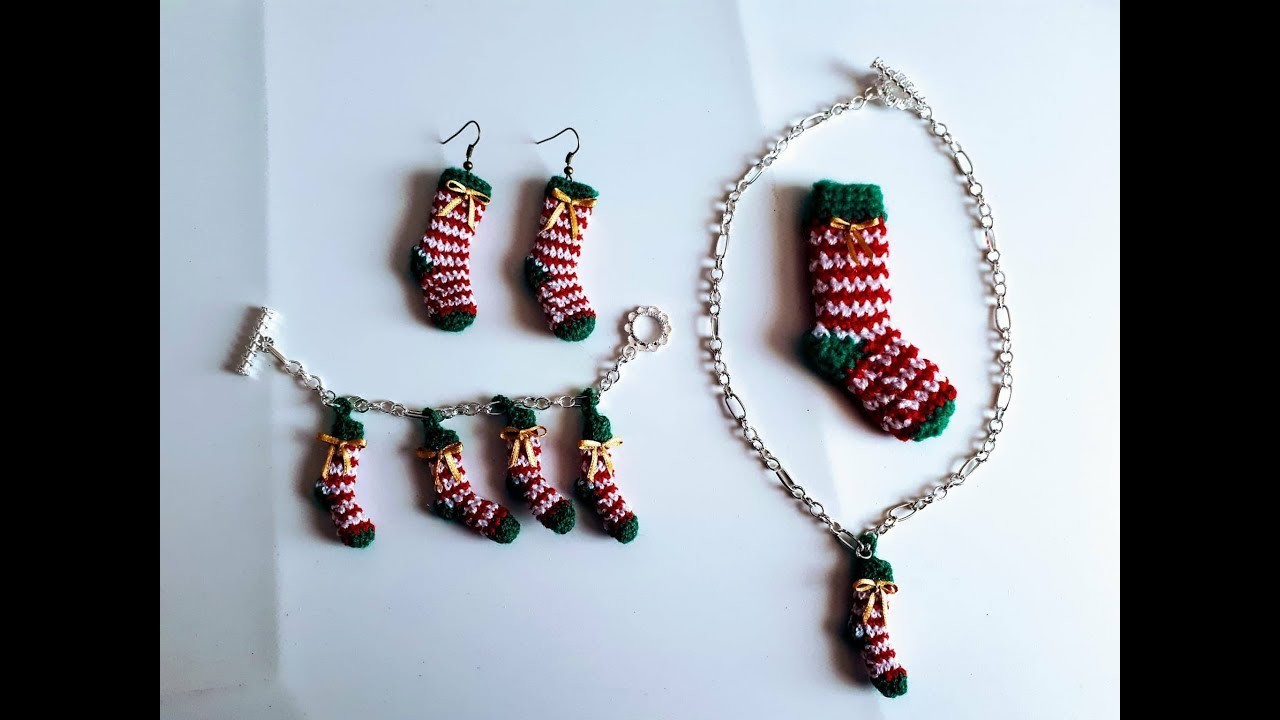 Pulcera o brazalete   pendientes o aretes   collar o gargantilla navideña tejida a crochet muy facil