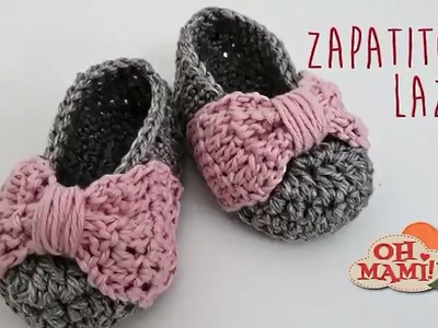 Zapatitos Lazo  a crochet para bebés ( 0 a 3 meses)