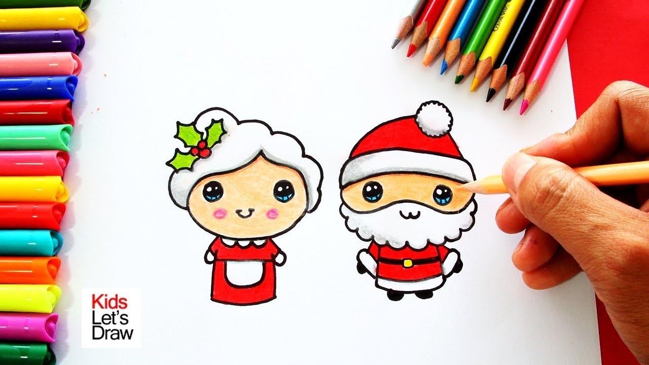 Cómo dibujar a MAMÁ NOELA y PAPÁ NOEL de Navidad juntos y de forma fácil