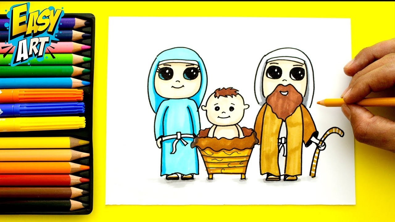 Cómo Dibujar al NIÑO JESÚS MARIA JOSE NAVIDAD CUTE- Dibujos Faciles - Easy Art