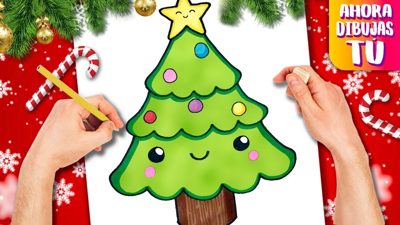 Como dibujar un ARBOL DE NAVIDAD - Dibujos de Navidad - Dibujos Kawaii