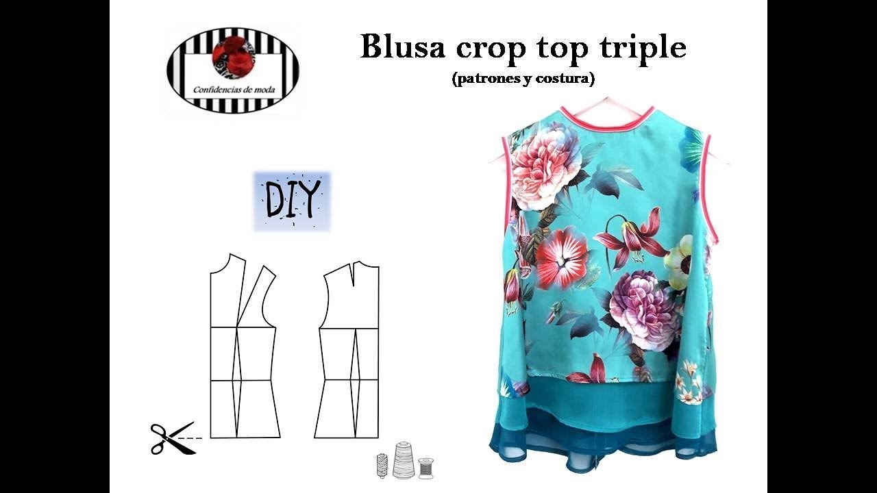 Cómo hacer una blusa de satén y seda (crop top triple). DIY (patrones y costura)