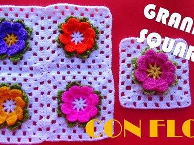 Como tejer Flor a Crochet, Como convertir una Flor en Granny Square, Como unir cuadrados a crochet