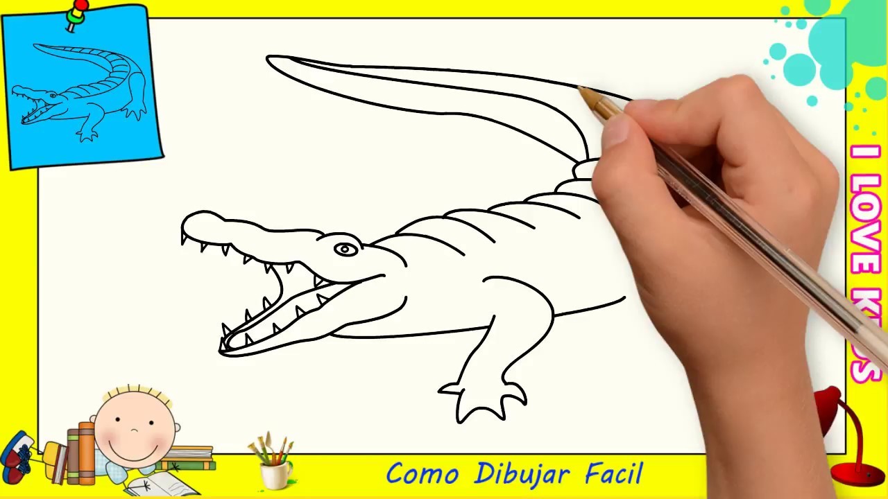 Dibujos de cocodrilos FACILES paso a paso para niños - Como dibujar un