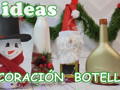 4 ideas de botellas de cristal recicladas y decoradas de navidad. Decoración navideña