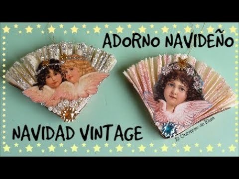 Adornos para el Árbol de Navidad, Abanico con Ángeles Vintage, Adorno Navideño Vintage
