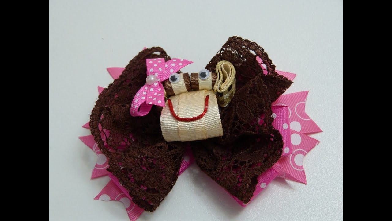 Como Hacer lazo  figura de monos en liston gros, How to make bow