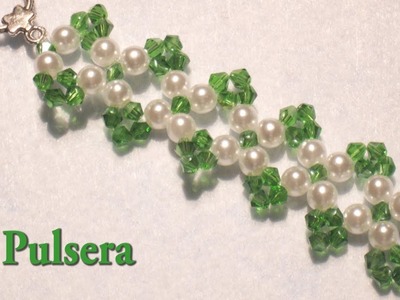 DIY -Tutorial pulsera swarouskis verdes y perlas