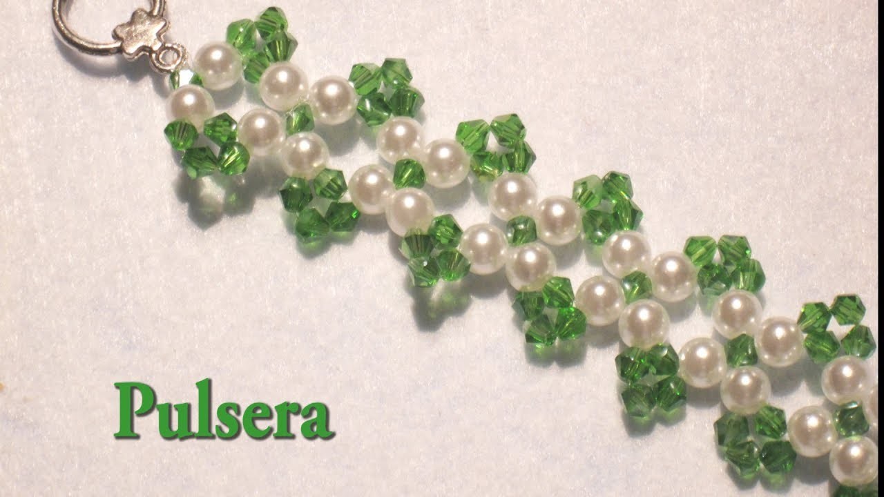 DIY -Tutorial pulsera swarouskis verdes y perlas