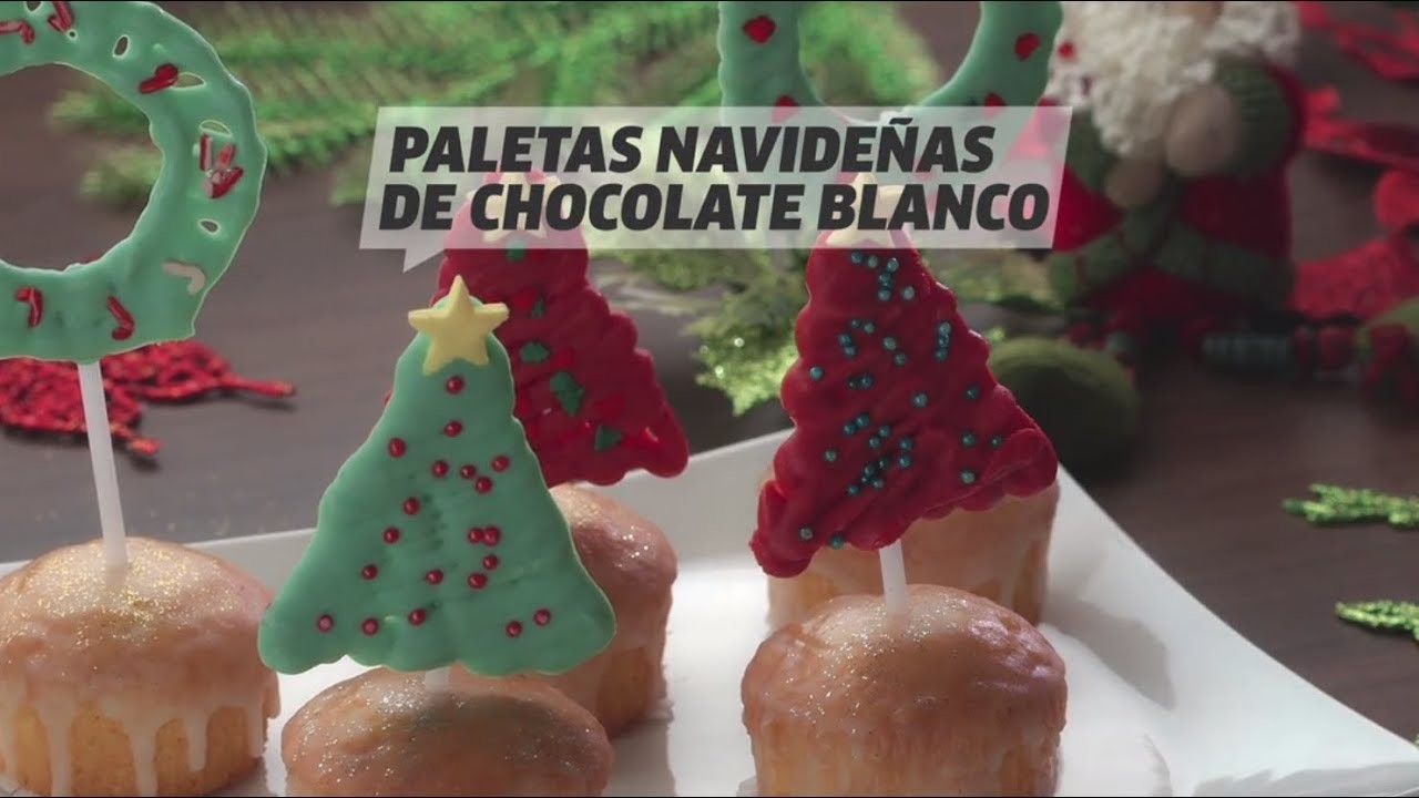 Paletas navideñas de chocolate blanco