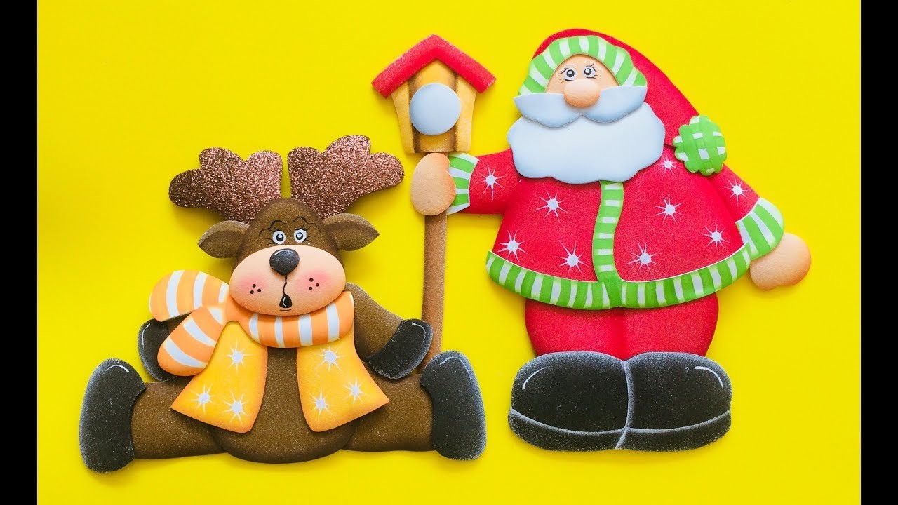 Papa Noel, Pajarera y Reno paso a paso - Craft DIY manualidad navidad en foamy.goma eva.microporoso