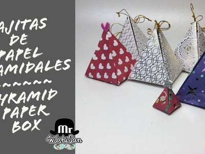 Cajas piramidales de origami con papel decorado