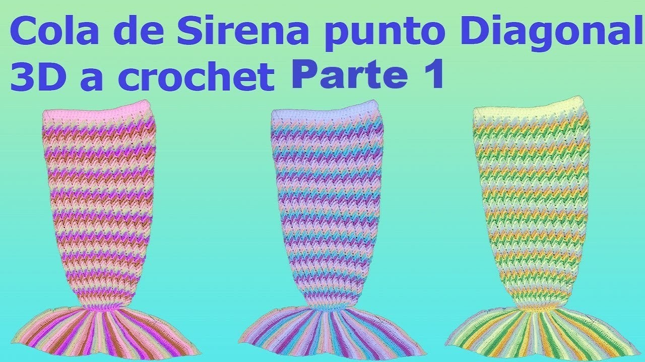 Cola de sirena a crochet o ganchillo - punto diagonal a crochet parte #1. Mermaid tail crocheted