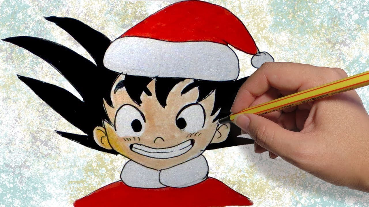 COMO DIBUJAR A GOKU COMO PAPA NOEL: Dibujos de navidad para niños paso a paso