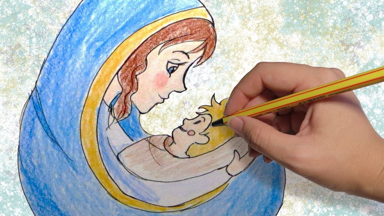 COMO DIBUJAR A LA VIRGEN PARA NAVIDAD: Dibujos de navidad para niños paso a paso facil