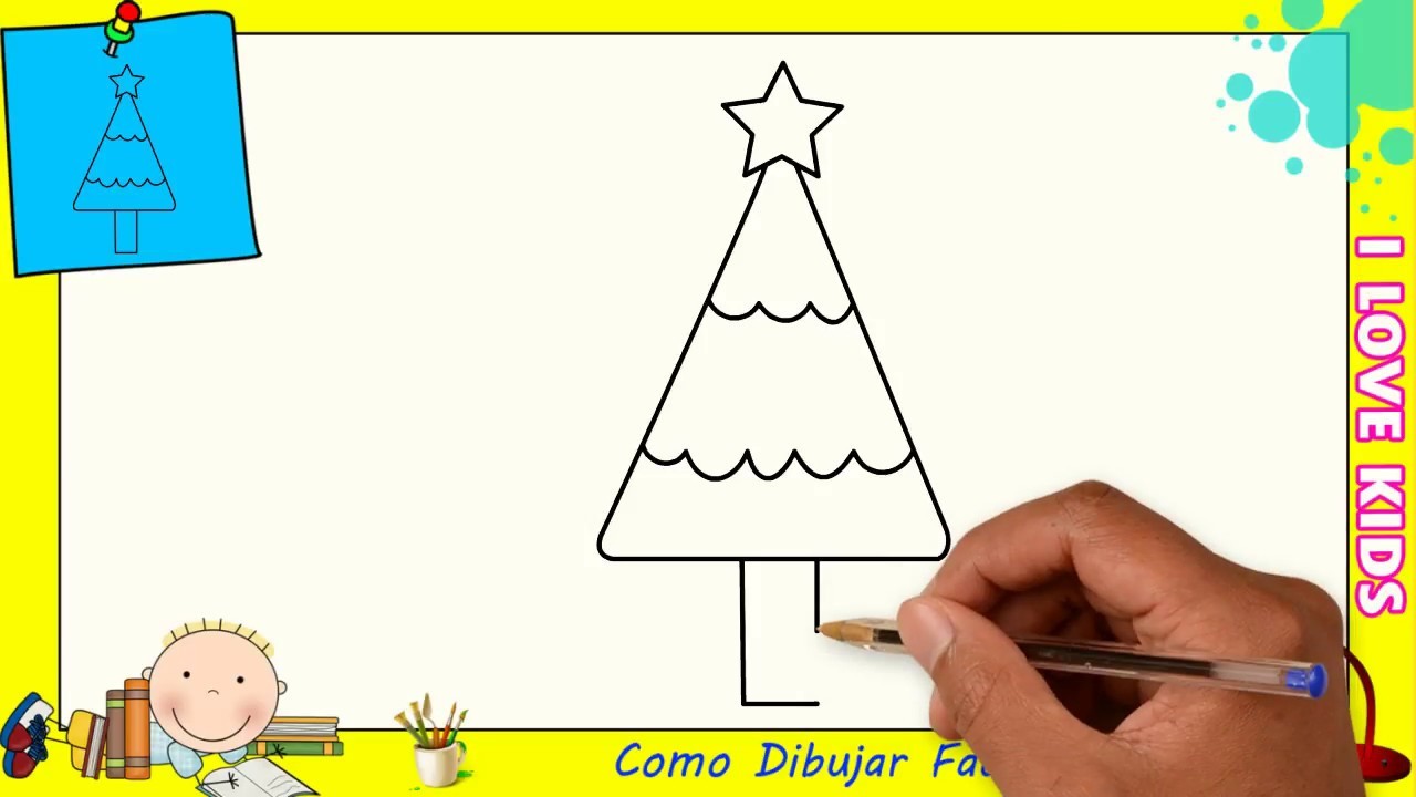 Como dibujar un arbol de navidad FACIL paso a paso para niños y principiantes 1