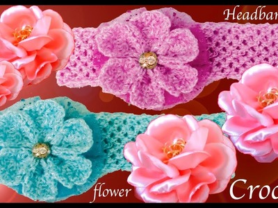 Como tejer a Crochet Como hacer diademas con flor rosa