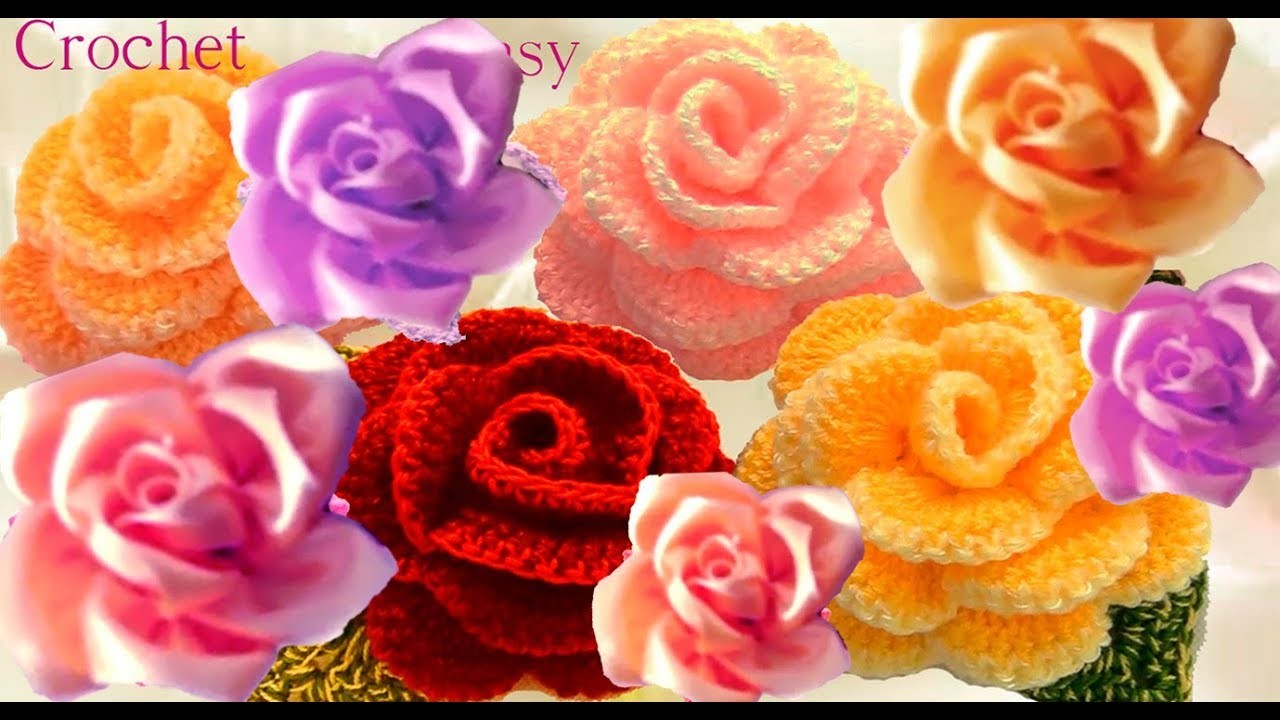 Como tejer a Crochet  flores rosas fácil y rápido