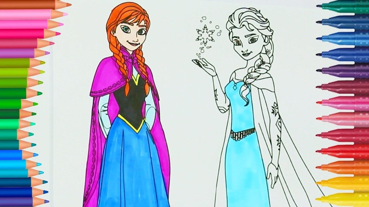 Dibujar y Colorea Elsa Frozen de Araco Iris - Dibujos Para Niños - Learn Colors