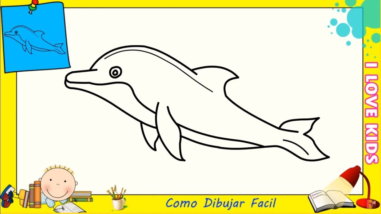 Dibujos de delfines FACILES paso a paso para niños - Como dibujar un