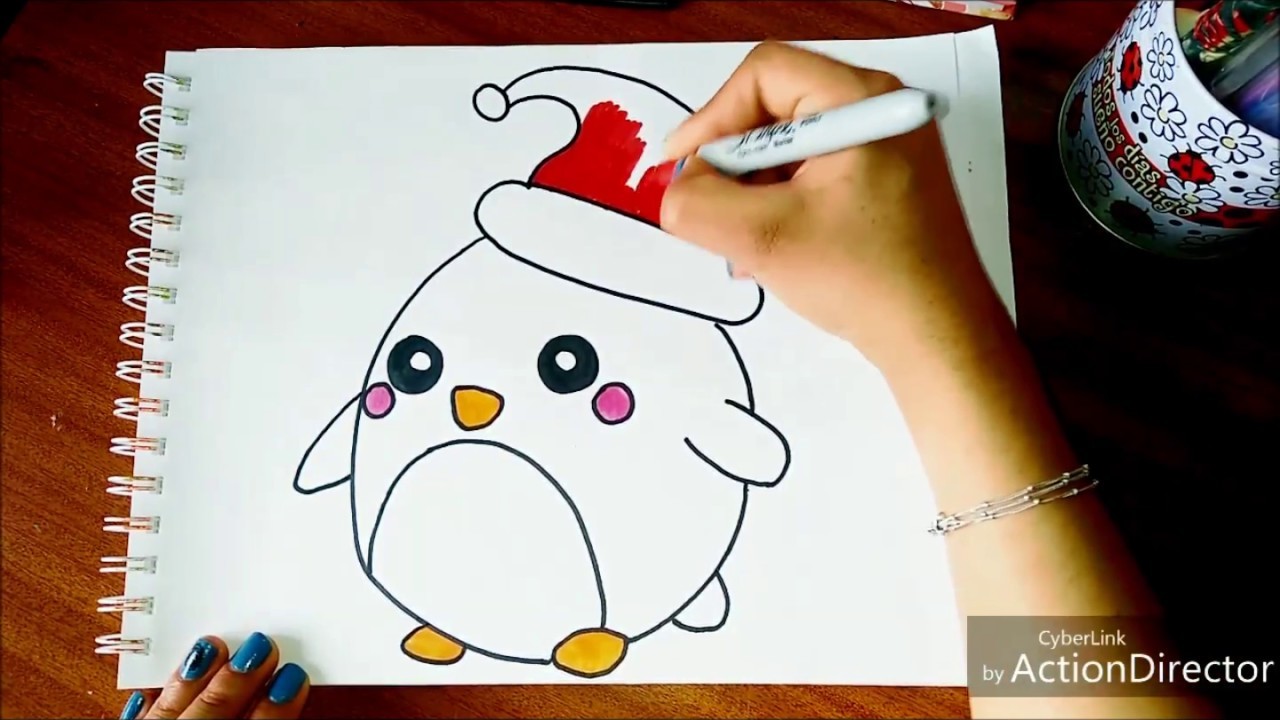 Pinguino navideño   dibujo navidad facil