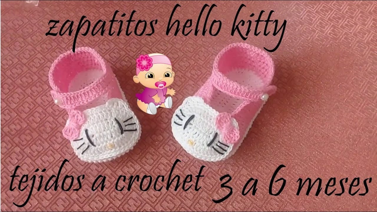 Zapatitos de hello kitty tejidos a crochet
