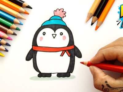 Aprende a Dibujar un Pinguino Kawaii de Navidad - How to Draw penguin - Easty Art