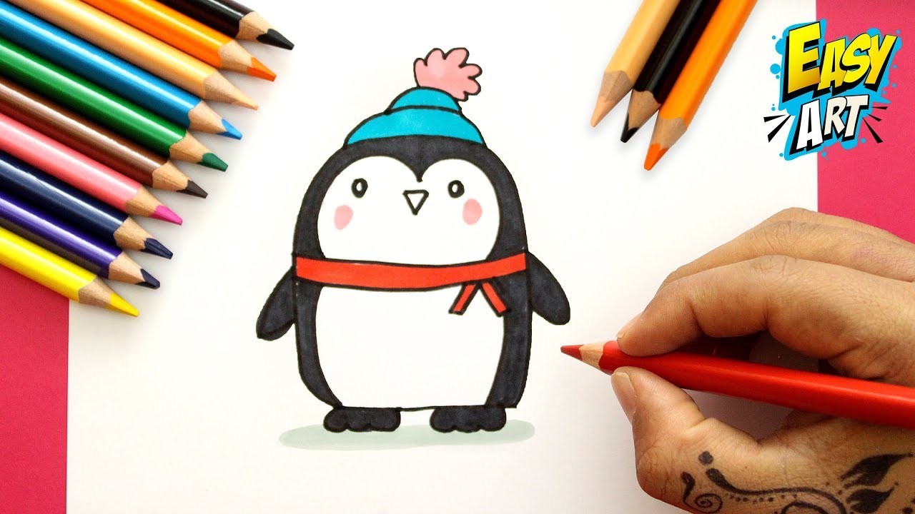 Aprende a Dibujar un Pinguino Kawaii de Navidad - How to Draw penguin - Easty Art
