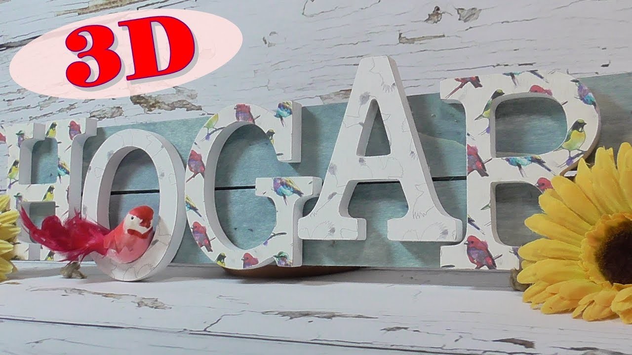 Cartel con letras en 3D. Letras de cartón decoradas DIY